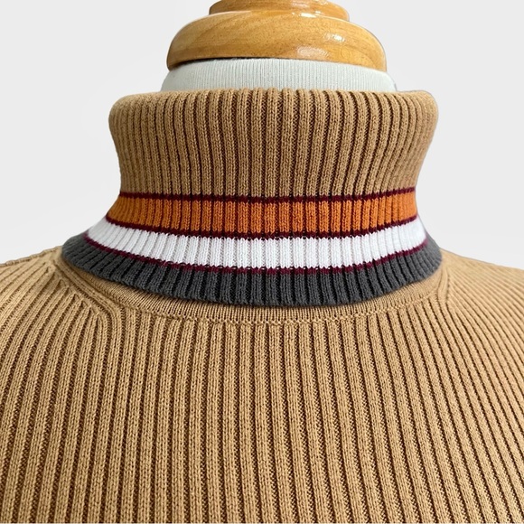 Vintage Mexx Camel Ribbed Striped Turtleneck Sweater 100% Cotton Y2K Small - Picture 5 of 8